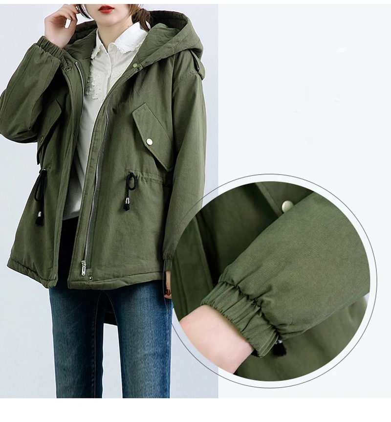 Femme Capuche Noir Chaud Armée Longue Hiver Vert Épaississent Agneau Fourrure Parka Manteau caramel Veste Green De army 5wPXqXdnO