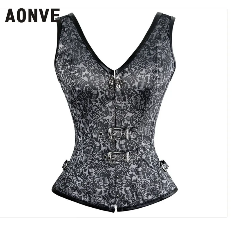 Silver Grey Corset with Strap Steampunk Corset Spiral Steel Boned