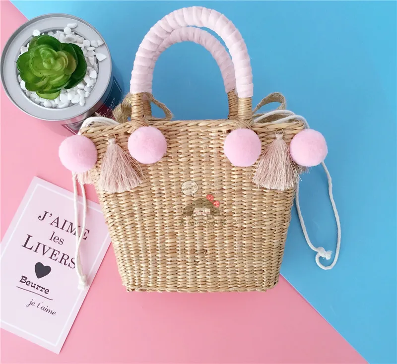 

beach bag straw basket totes bag bucket large big summer bags with tassels pom pom women natural handbag 2018 new high quality
