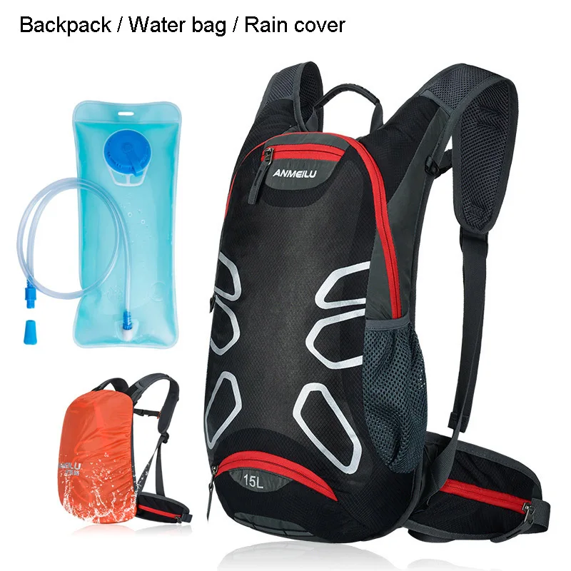 ANMEILU 15L велосипедный рюкзак с дождевиком водонепроницаемый нейлоновый MTB велосипедная сумка для спорта на открытом воздухе велосипедный рюкзак, без сумки для воды - Цвет: Black with water bag