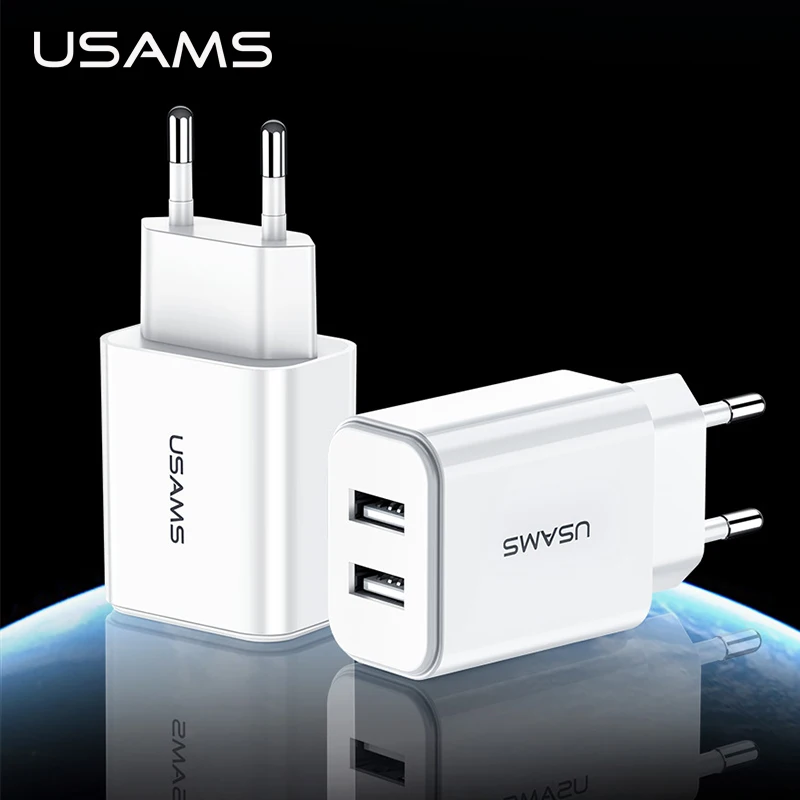 USAMS USB зарядное устройство 2.1A Универсальный телефон Быстрая зарядка дорожный адаптер для iPhone X 8 6 двойное настенное зарядное устройство для samsung Xiaomi