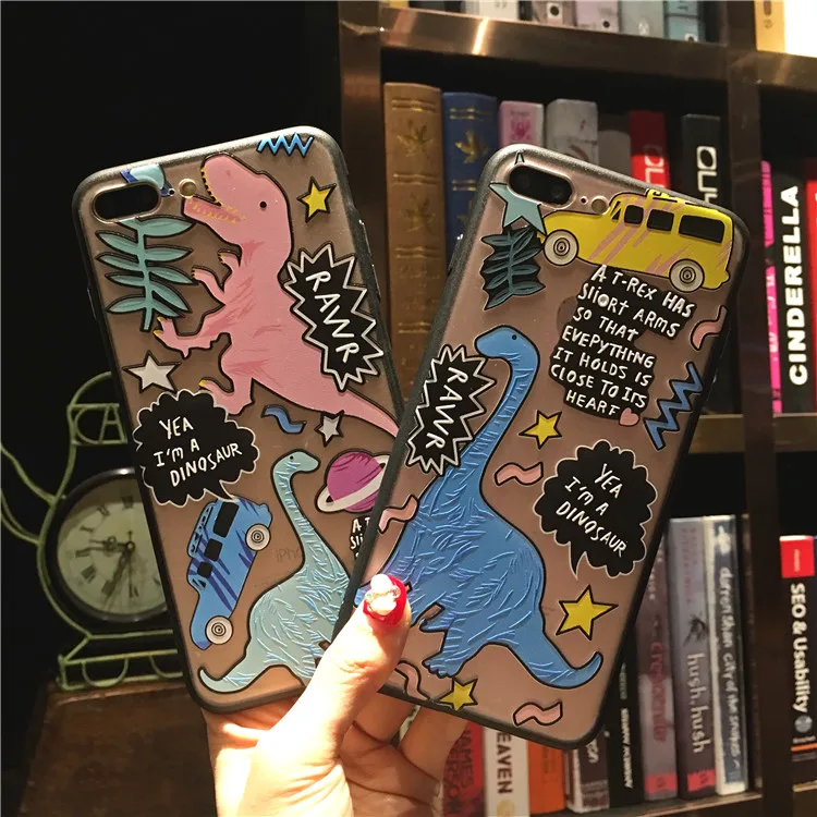 Мультфильм розовый зеленый синий чехол с изображением динозавра для Coque iPhone X 6 6s