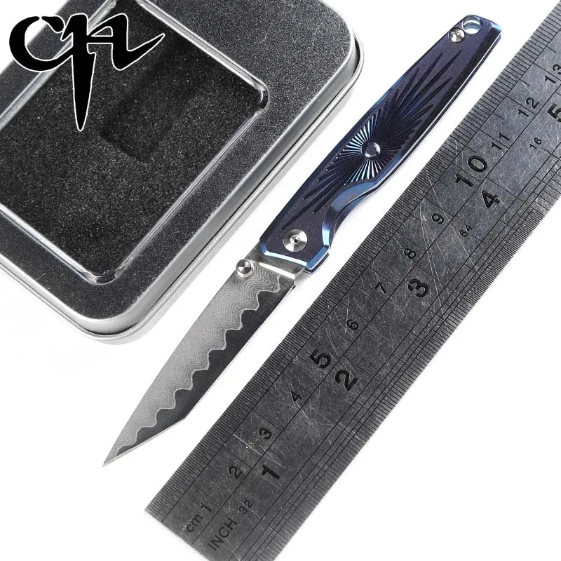 

CH Mini knife Damascus blade TC4 Titanium Handle tactical folding knife outdoor gear camping hunting survival knives EDC tools