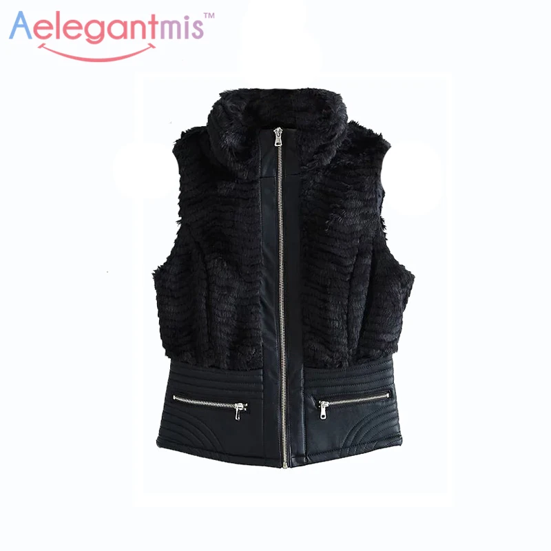 

2016 Fashion Women's Autumn Winter New Fur Vest Warm Short Woman Wool Vest Coat Sleeveless Solid Color With Zipper Slim Fit