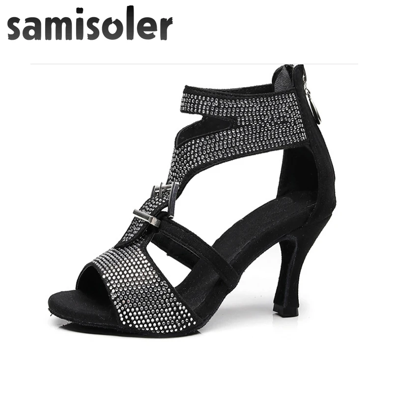 Женские туфли для латиноамериканских танцев Samisoler с черными стразами стильные