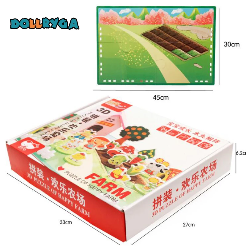 DOLLRYGA Wooden Constructor Farm Zoo Blocks Cartoon Animals And Plants Wood Toy Educational Preschool Early Learning Toys Set