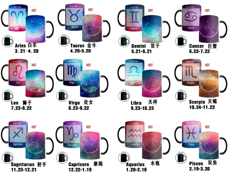 

Mixed 12 Styles Colorful Constellation Mug Color Changing Mugs Starry Outer Space Universe Ceramics Tea Coffee Cup Birthday Gift