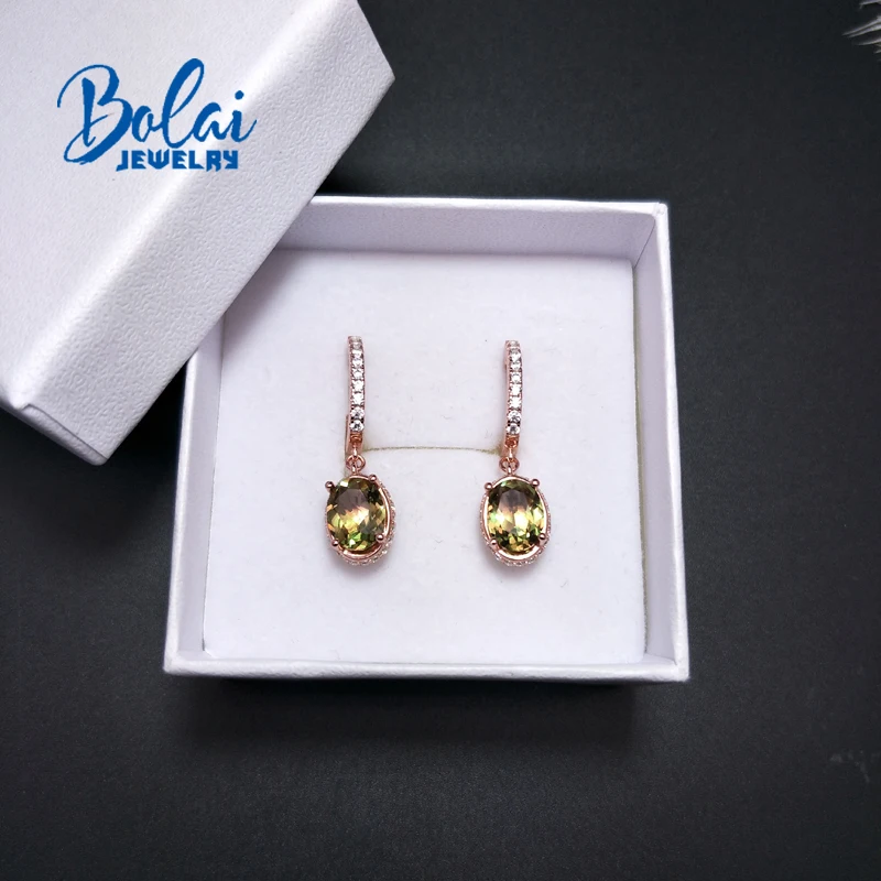 Bolaijewelry, color change Zultanite earrings rose gold 925 sterling silver for women created gemstone fine jewelry gift