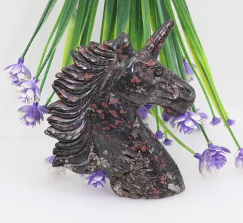 

4.16"PLUM JASPER Handmade Carved Crystal Unicorn Skull Crystal Realistic Crystal Healing Furnishing Articles Figurine TC48
