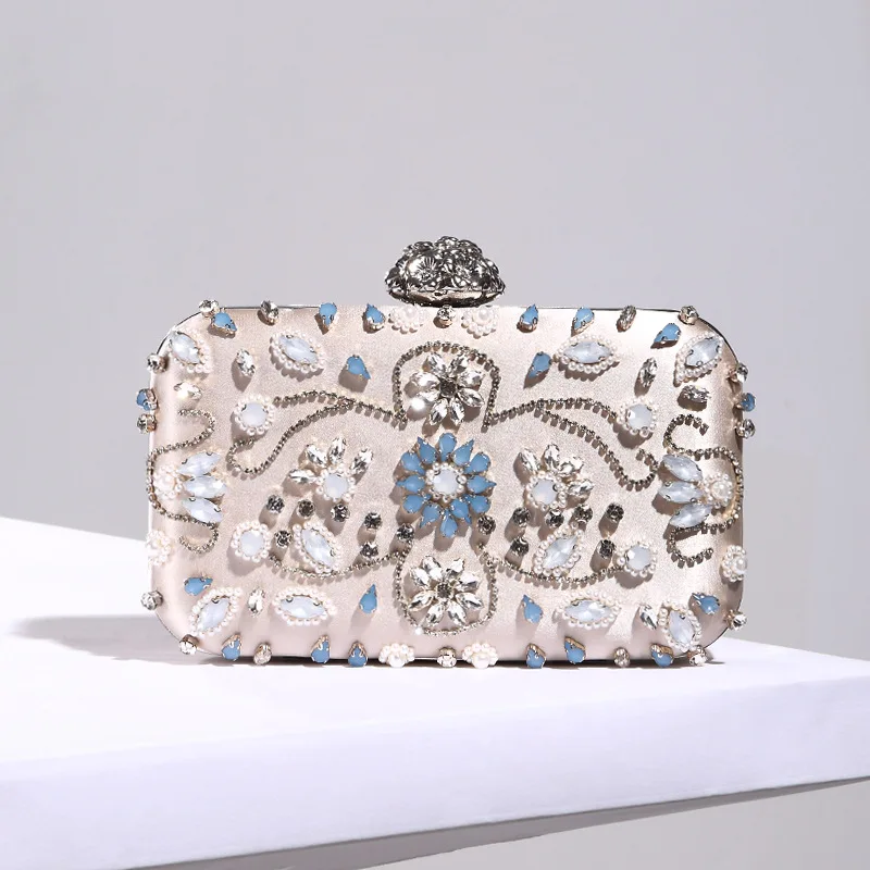 

2018 New Pearls Rhinestone Diamonds Banquet Evening Bag Women Handbag Wedding Dress Clutch Bag Mini Purse for Cocktail, Party