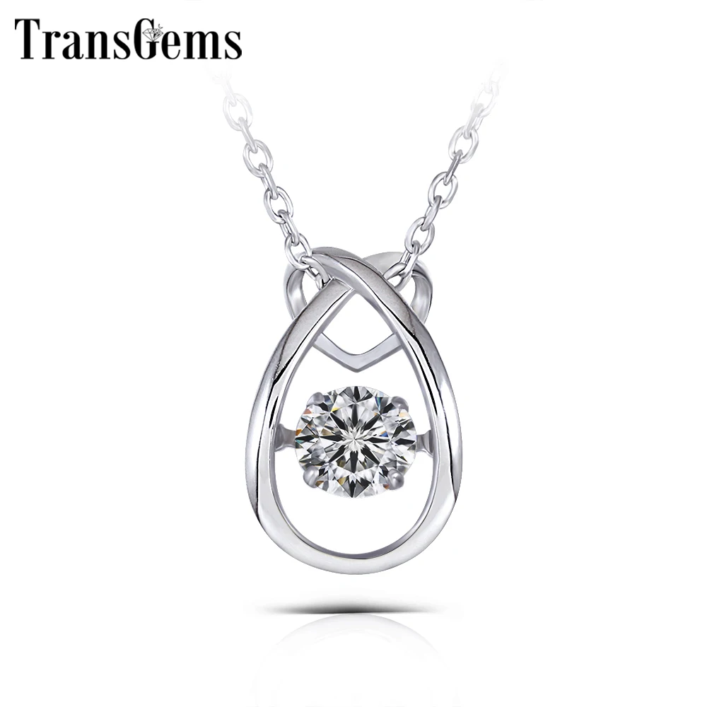 

Transgems 14K 585 White Gold Center 1ct 6.5mm F Color Moissnaite Diamond Pendant Necklace for Women Dancing Set Stone Pendant