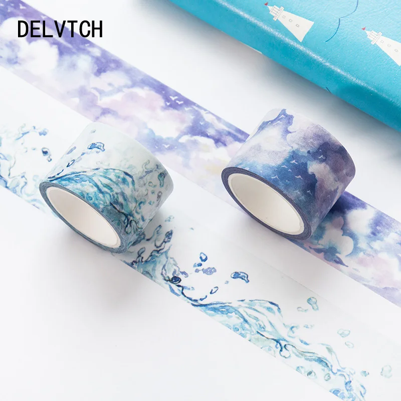 

DELVTCH Creative Watercolor Note Cloud Masking Washi Tape Decorative Adhesive Tape DIY Scrapbooking School Office