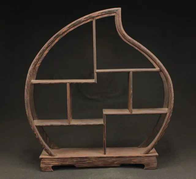 

china BIG OLD ROSE WOOD CARVED PEACH SHAPE STAND SHELF FOR STATUE SNUFF BOTTLE /1