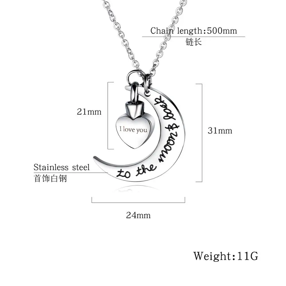 Я люблю вас на Луну и обратно урна в виде сердца ожерелье с Медальоном на цепочке из нержавеющей стали кремации памятный кулон для праха