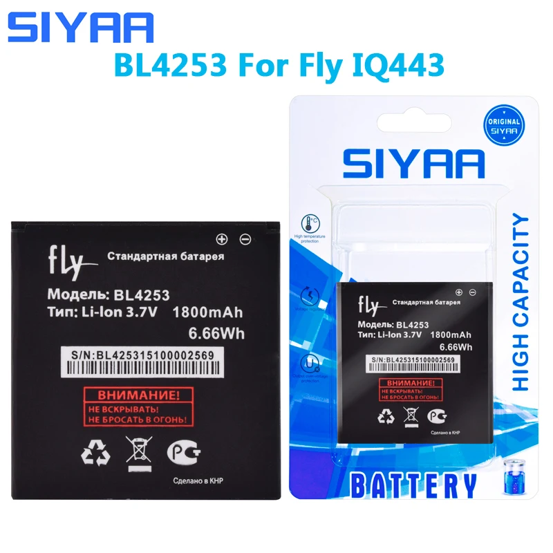 SIYAA оригинальный мобильный телефон батарея для Fly IQ443 BL4253 BL 4253 Li Ion Батарея 1800 mAh
