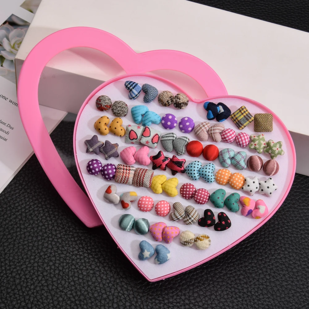 

36 pairs/lot Colorful Round Heart Cotton Small Stud Earrings Set For Women Kids Mixed Style Geometric Earring Fashion Jewelry