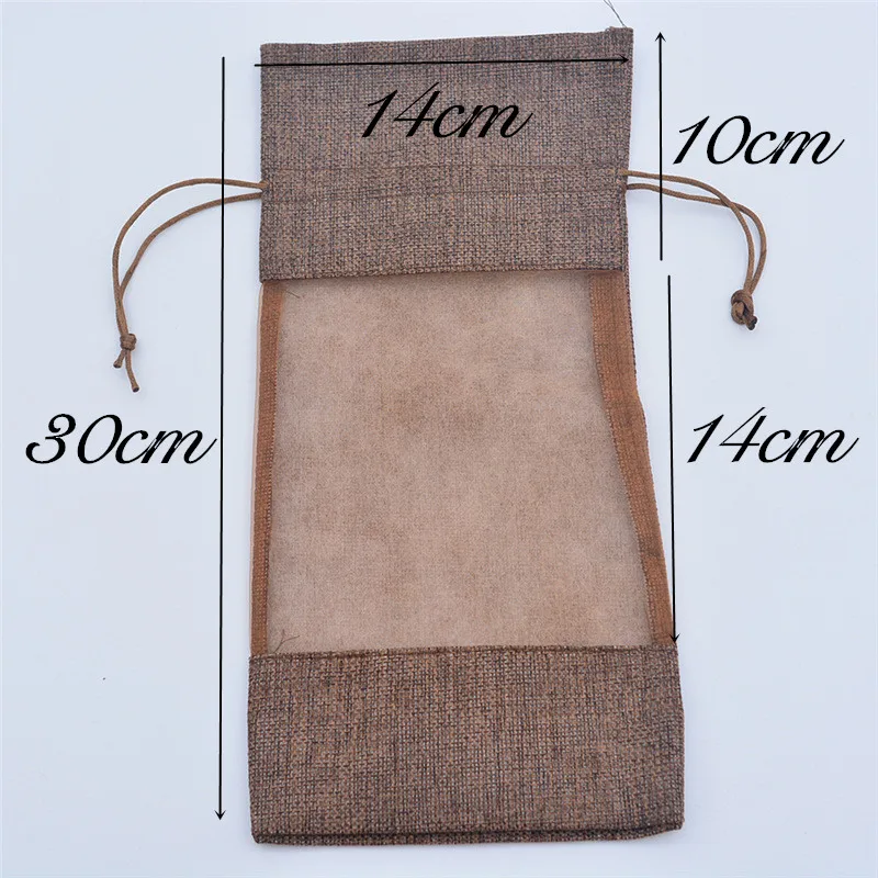 14x30 см натуральные джутовые подарочные пакеты коробка прозрачное окно Hessian