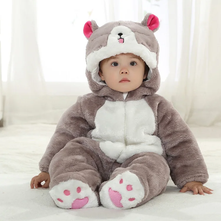 Теплая фланелевая детская зимняя одежда в форме животных для комбинезонов, цельный костюм