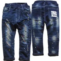 3963 г., зимние джинсы для мальчиков с рисунком в горошек, брюки для мальчиков, детские джинсы, двухслойные джинсы из денима и флиса