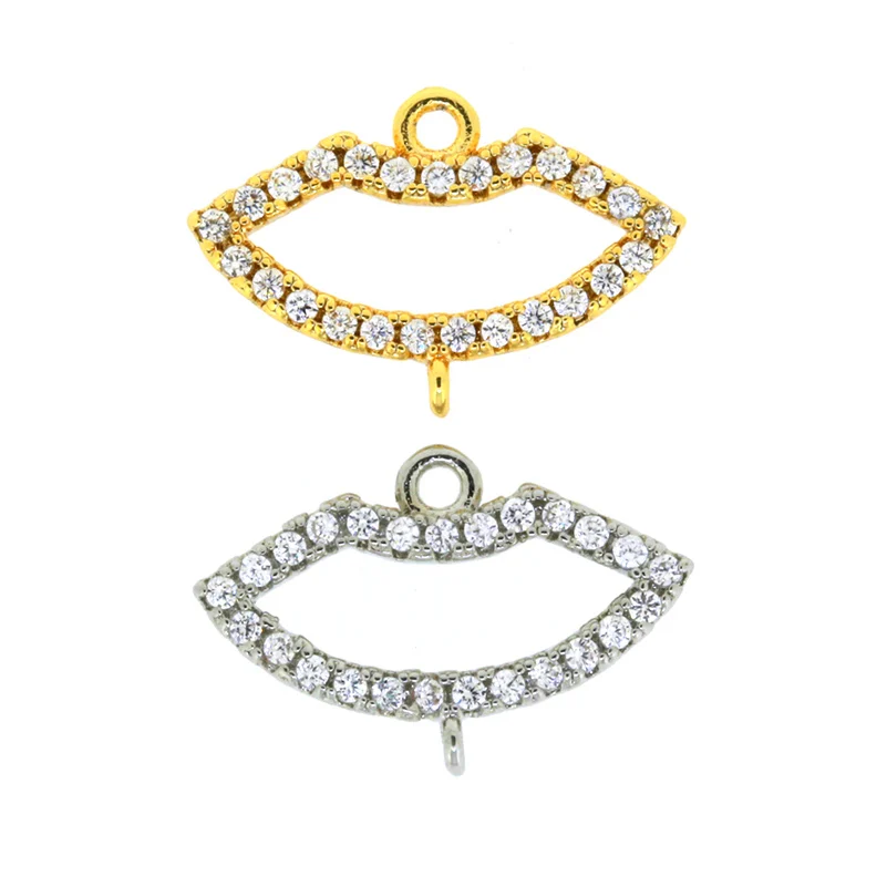 Charms Gold Silver Colors Metal Lips Labium Charm CZ Zircon Beads 2