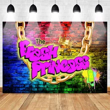 Mehofoto Fresh Princess Theme Party Newborn Photography Backdrop Baby Shower Brick Wall Background Rock Graffiti Gold Crown