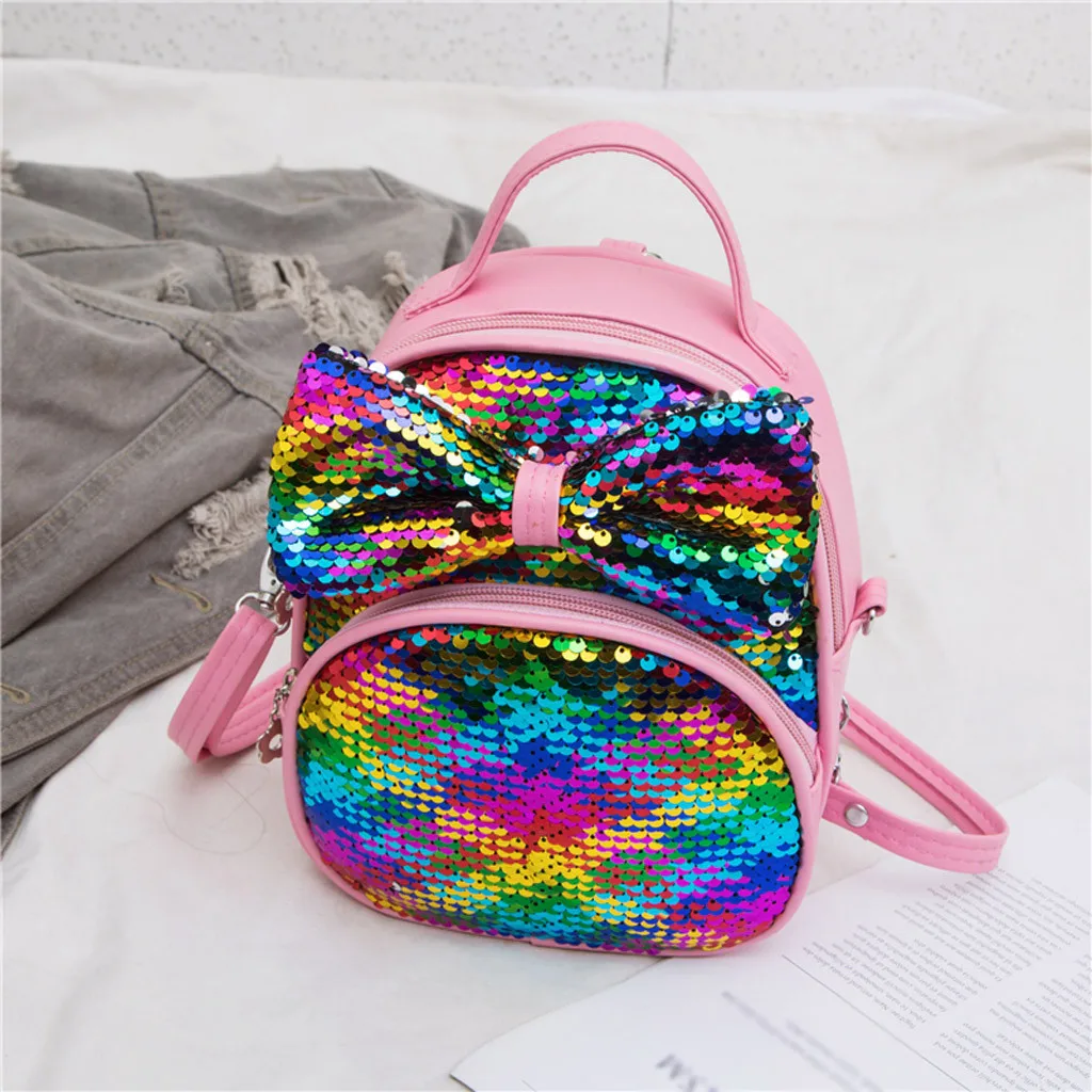 Блестящий рюкзак для девочек, рюкзак с блестками для девочек-подростков, модный детский рюкзак с бантом, розовая школьная сумка с блестками, Повседневная дорожная сумка