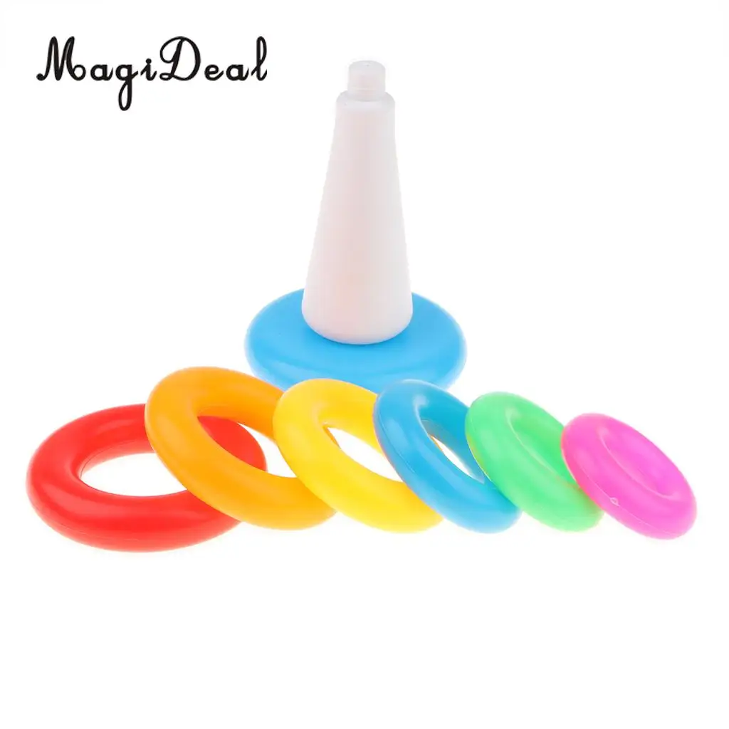Kids Baby's Bath Tub Floating Toy Set - 7 Colorful Stacking & Nesting Rings with a Cute Green Apple, Birthday Gift