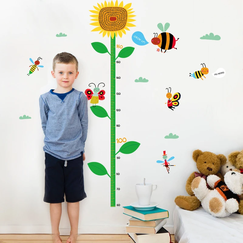 

Sunflower bee child height DIY Vinyl Wall Stickers For Kids Rooms Home Decor Art Decals 3D poster Wallpaper decoration