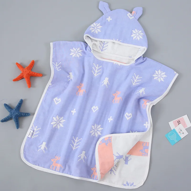 6-слойное бальное платье для маленьких мальчиков Ванна Полотенца s ультра-мягкие детские пальто-накидка с капюшоном мультфильм марли младенческой впитывающий влагу халат пляжные Полотенца 60*60 см - Цвет: DEER BLUE