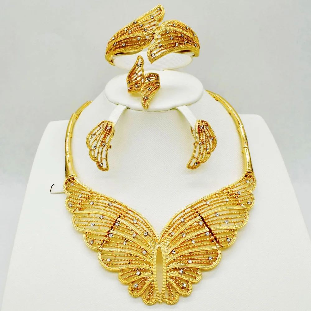 

2019 Bridal Gift Nigerian Wedding African Beads Jewelry Set Brand Woman Fashion Dubai Gold Color Jewelry Set Wholesale Design
