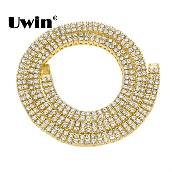 

Uwin Hip Hop Crystal Rhinestones Bling Cuban Necklace Men 9mm 2 Row Tennis Chains Gold Silver Color Black 3 Length Size Jewelry