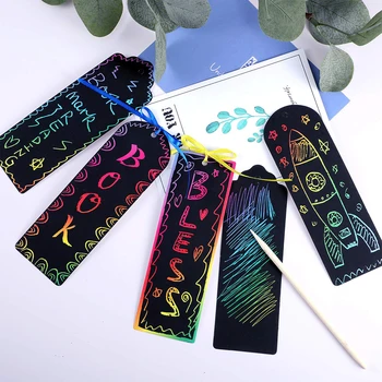 

2019 Creative DIY Children's Drawing Bookmarks Custom Style Scratch Craft Painting Cards hand-painted with Pen and Colored Ropes