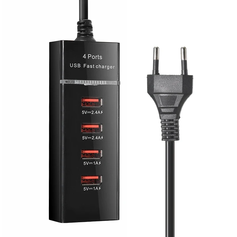 Универсальное зарядное устройство для телефона вилка стандарта ЕС и США 4 usb