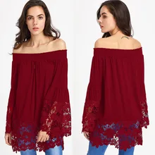 Новые летние осенние женские футболки больших размеров, модные Лоскутные кружевные однотонные футболки с длинным рукавом для женщин, большие Топы