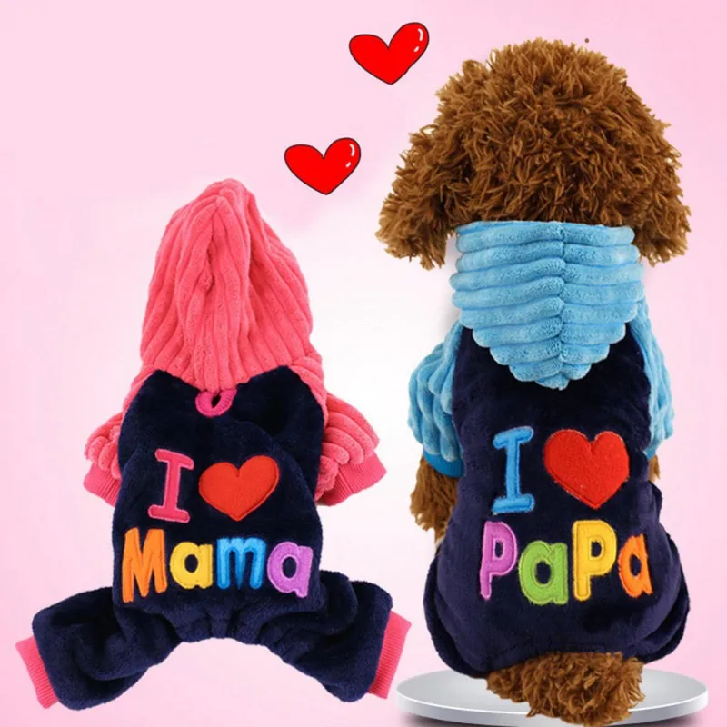 Собака I Love Mama Papa» толстовки милый костюм для осень-зима щенок Удобная теплая одежда с крышками собака зимы поставок