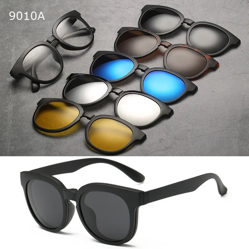 QIFENG оптическая оправа для очков для мужчин и женщин TR90 с 5 зажимами солнцезащитные очки поляризованные магнитные близорукость оправа для очков QF125 - Цвет оправы: QF123-9010A