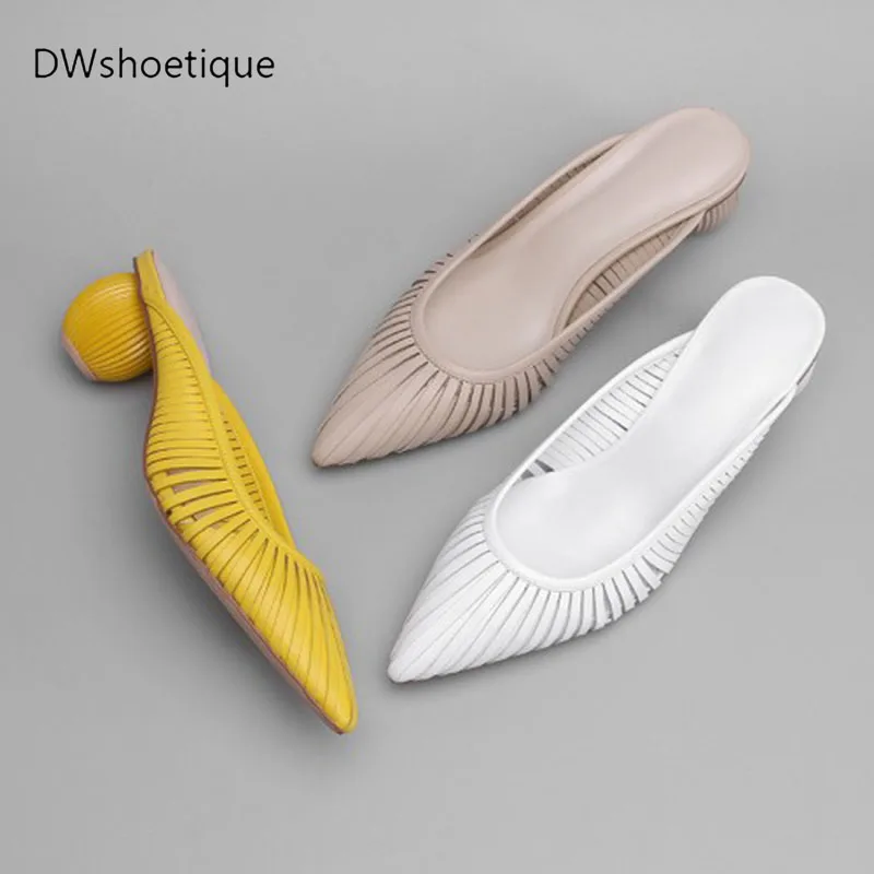 

New summer women slides slip on pointed toe strange heel women mules