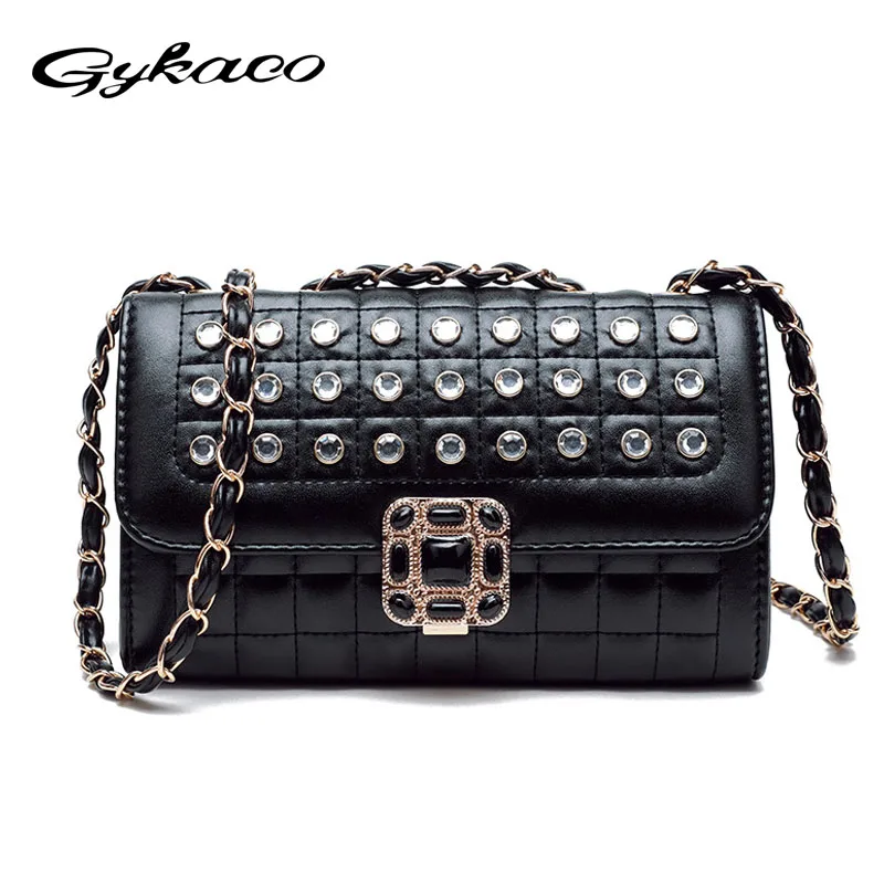 

Gykaeo 2019 New Women's Shoulder Bag Korean Fashion Diamond Chain Plaid Messenger Bags for Women Casual Evening Day Clutches Bag