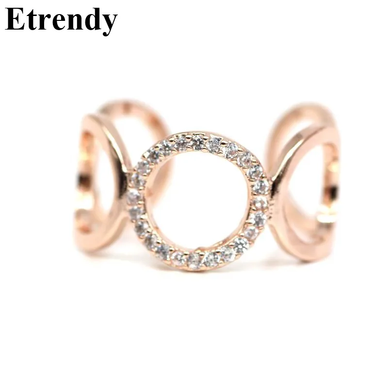 Стразы, круглые Регулируемые кольца для женщин, розовое золото, модное Ювелирное кольцо, милый подарок, бижутерия, аксессуары - Цвет основного камня: rose gold color