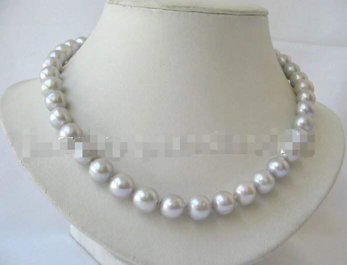 

Genuine 17" 11mm natural gray round freshwater pearl necklace - 14k gold plated (A0511)