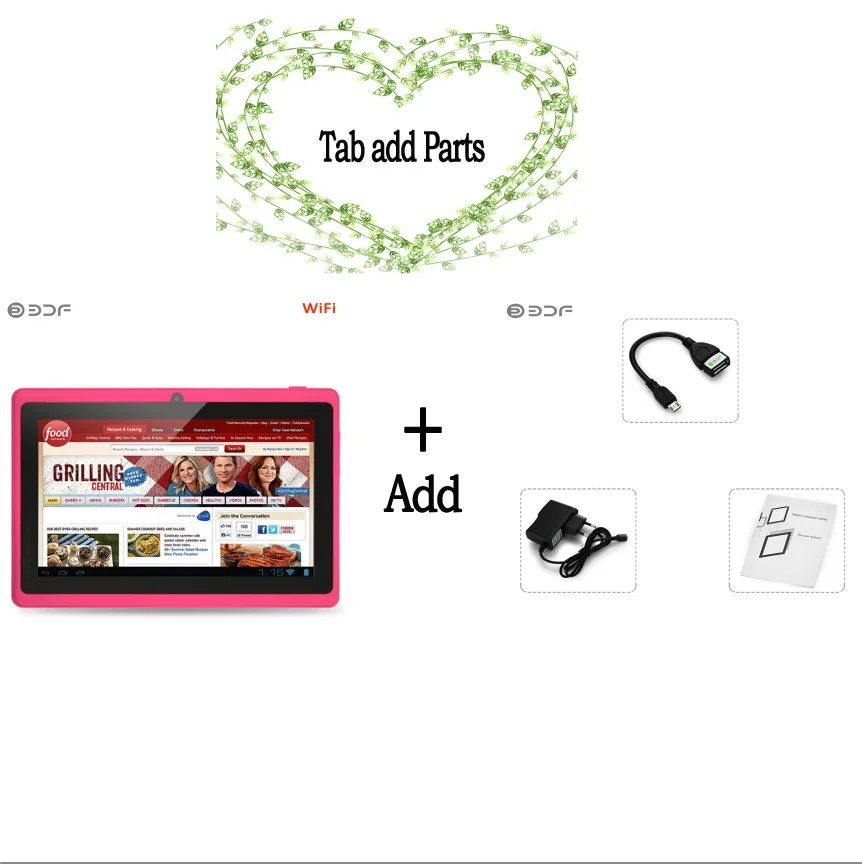 7 дюймов Android планшетный ПК 8 Гб флэш памяти четырехъядерный WiFi издание Защита окружающей среды пластик для детей - Комплект: Tab add Parts