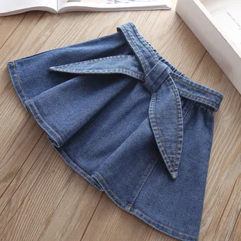 

Summer Children Clothing Baby Girls Denim Skirts Big Bowknots Belt Kids Skirts Short Ruched A-line Girls Jeans Skirts For 3-7T
