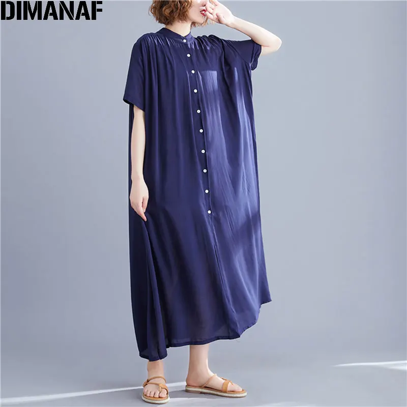 DMN98611CN-shenlan Женский длинный кардиган DIMANAF, однотонная блуза черного, синего и белого цвета большого размера, просторная рубашка для зашиты от солнца - Цвет: DMN98611CN-shenlan