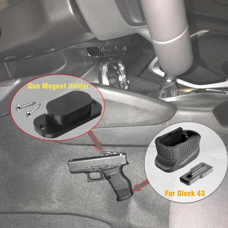 

Magnetic Concealed Gun Pistol Holder Holster Under Desk Table Door Bed Magnet Gun magnet Glock 43 Magazine Base Extension Plus 2