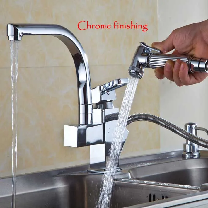 

Pull Out Kitchen Faucet - Polished Nickel Finish Spray sink Mixer Tap gold chrome plating