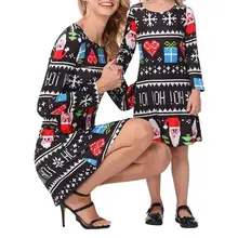 ZOGAA Christmas Family Matching Clothes Mother Daughter Girls Dress Long Sleeve O-Neck Clothes Children Parent Cotton Outfit
