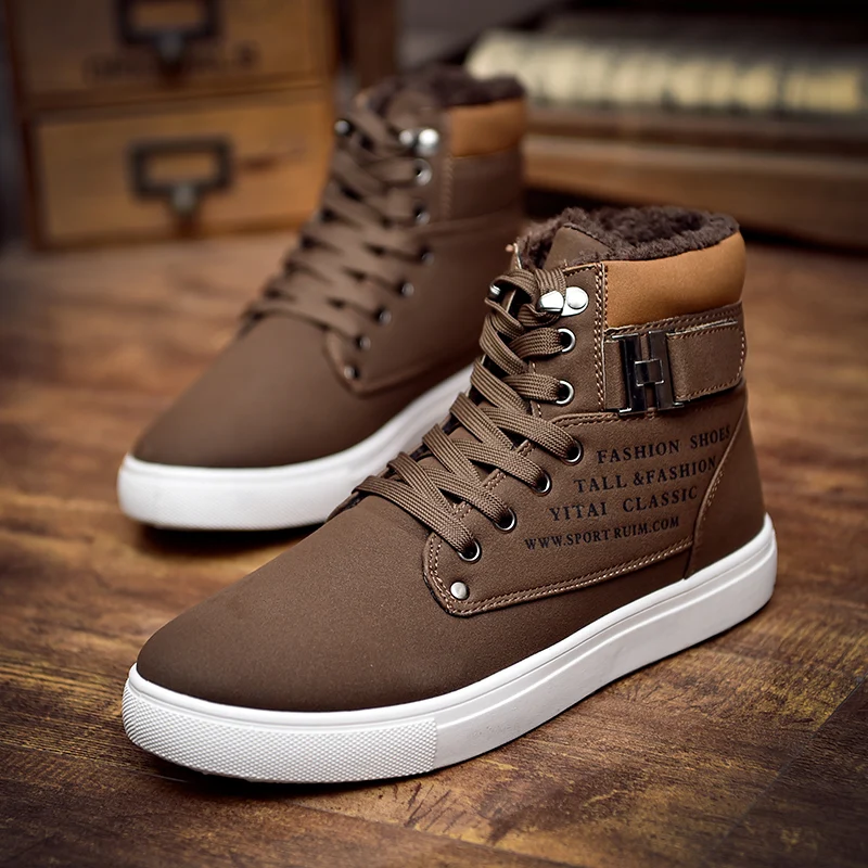 Hot Men Boots Fashion Warm Winter Men shoes Autumn Leather Footwear For Man New High Top Canvas Casual Shoes Men