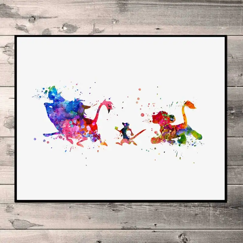 

The Lion King Watercolor Simba Art Print Timon and Pumbaa Nursery Wall Art Kids Bedroom Artwork Gift Painting Print No Frame N78