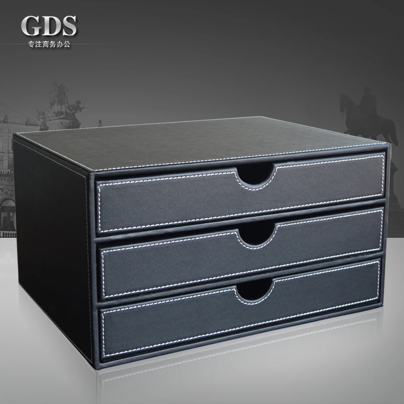 Gardensun a4 3 drawer wood leather office desktop file box