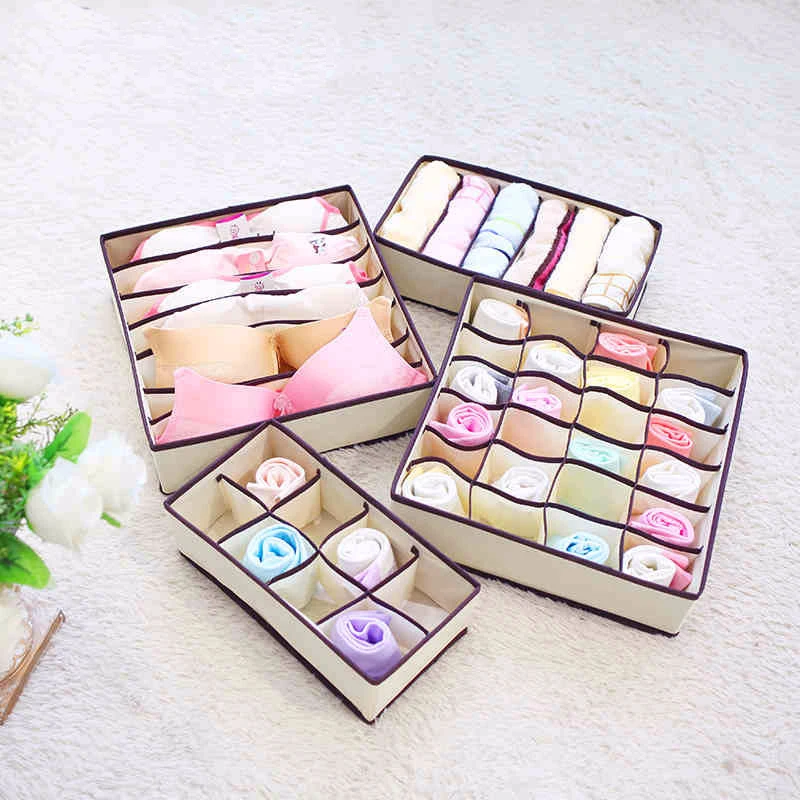 

4PCS Non-woven Storage Box For Underwear Organizer Set Bra Ties Drawer Divider Closet Case Woman Socks Sorting Home Foldable Bin